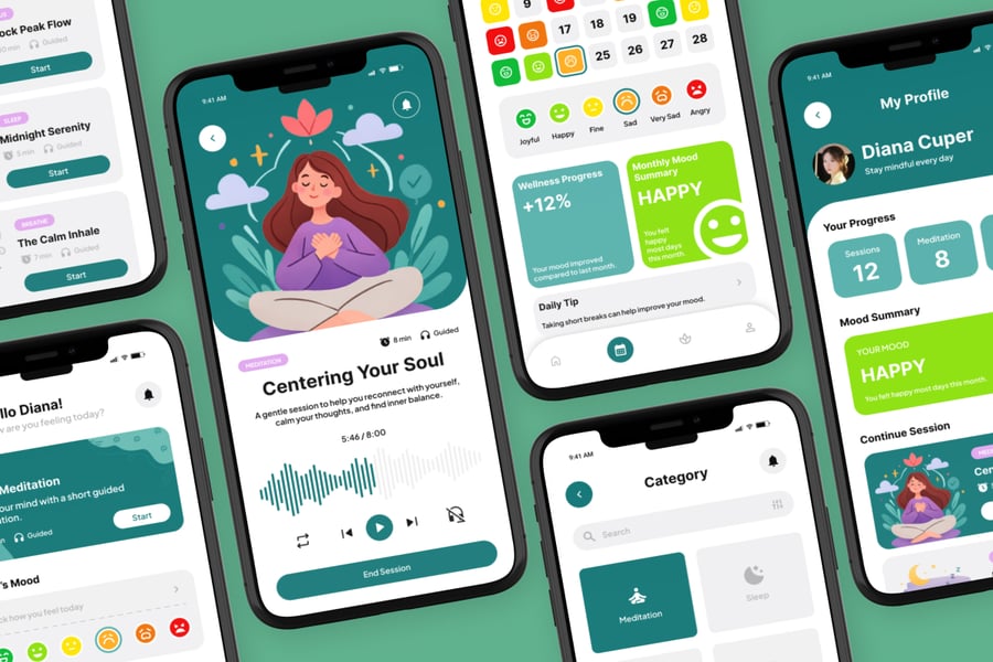 一套平静健康应用APP UI界面素材包-4 一套平静健康应用APP UI界面素材包