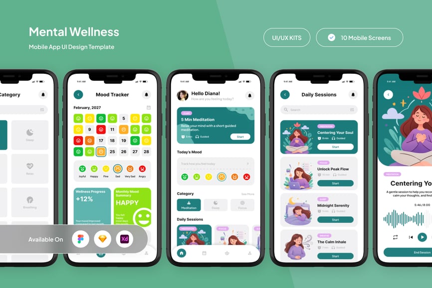 一套平静健康应用APP UI界面素材包-1 一套平静健康应用APP UI界面素材包