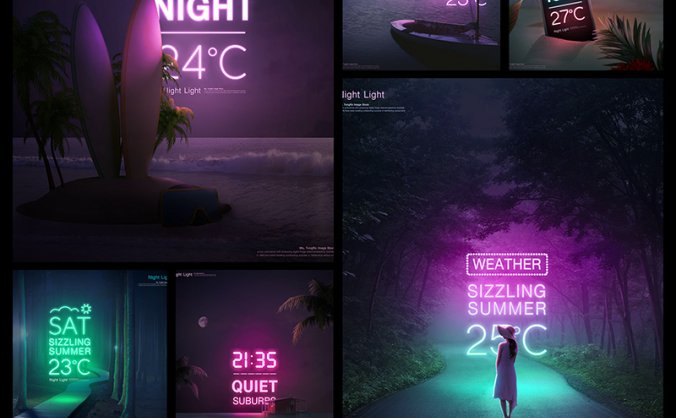 17款创意时尚夜间霓虹灯PSD合成海报素材源文件