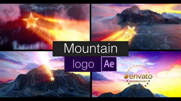 AE模板-飞行五角星粒子线条拖尾山脉LOGO展示仿派拉蒙电影片头 Mountain Logo