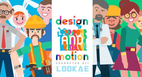 AE模板-二维卡通多职业人物角色动作绑定场景动画包 Design and Motion Character Kit