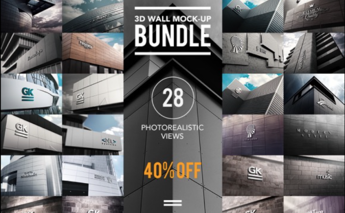 3D Logo Wall Bundle Mock-Up三维LOGO墙PSD素材