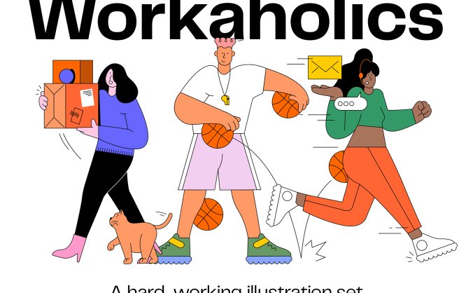 画风简洁轻松的工作场景插画素材