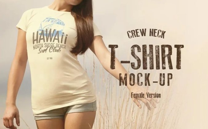 8款女性时尚圆领印花T恤样机PSD素材模板打包下载