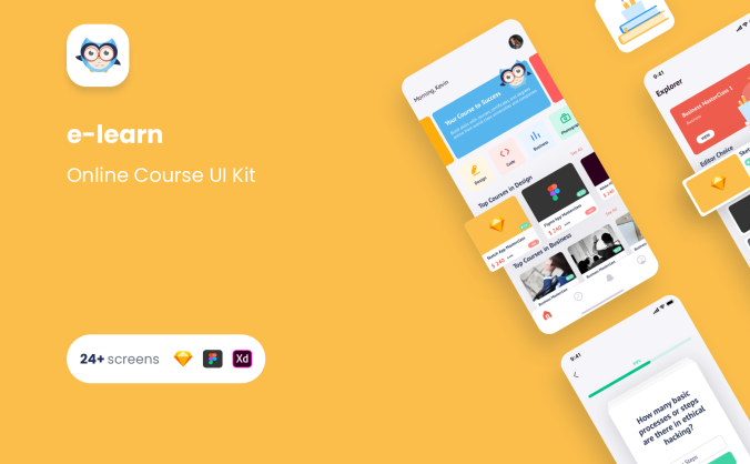 一套高品质在线教育课程用户界面UI Kit素材包下载