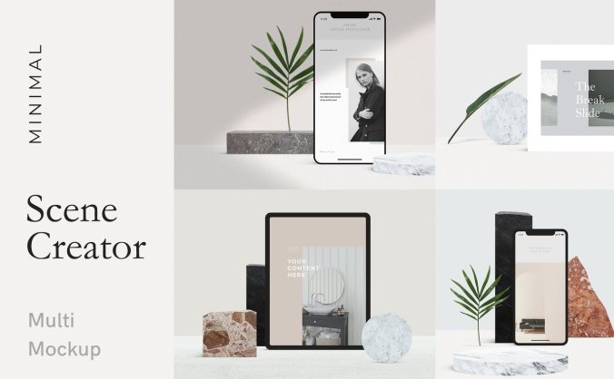 一套极简风格的iPhone X、iPad样机PSD素材源文件下载