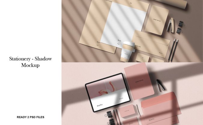 带有光影阴影效果的高品质品牌VI样机展示素材模型mockups