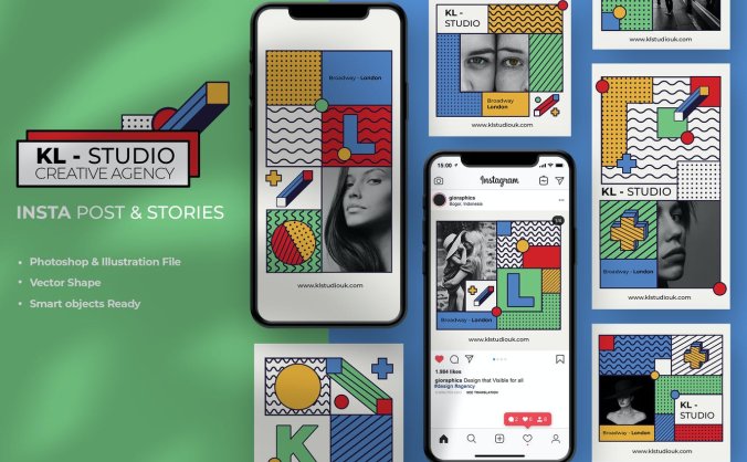 高端时尚波普艺术新孟菲斯风格海报设计PSD模板素材包