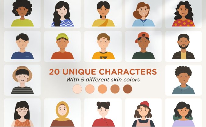 100个不同风格类型矢量头像插画素材包大集合