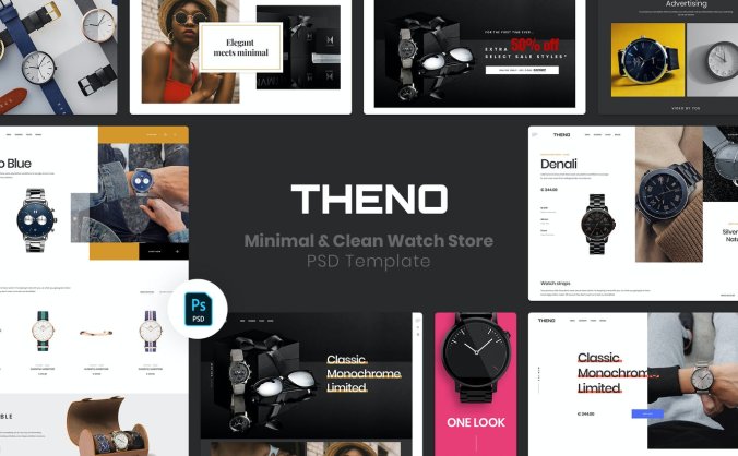16个超级简洁干净的手表电商网站PSD素材源文件