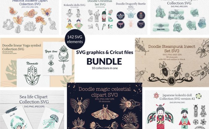 140+时尚潮流涂鸦元素线性SVG矢量素材包