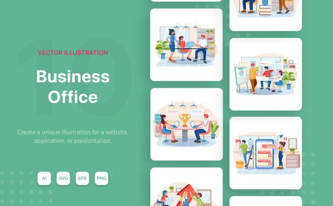 一套时尚简约办公矢量AI插画风格素材包