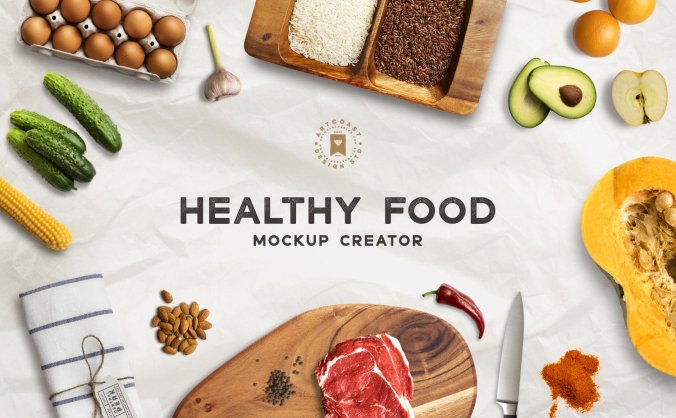 一组绿色健康食品VI样机PSD素材