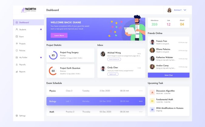 紫色优雅又简洁的学生管理后台页面模板