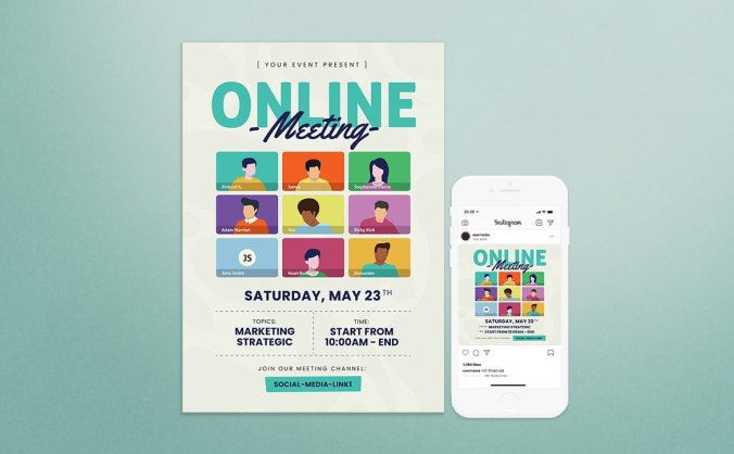 简约时尚在线会议海报设计素材模板