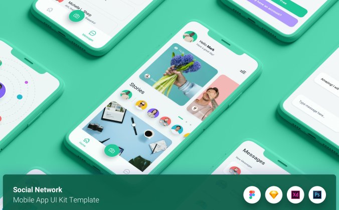 一套非常有品质的社交网络APP应用程序UI模板素材