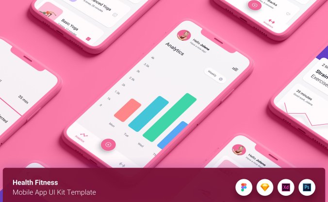 三个健康健身管理App UI Kit素材包