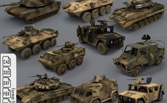 一套军事模型游戏坦克模型C4D素材模型合集下载