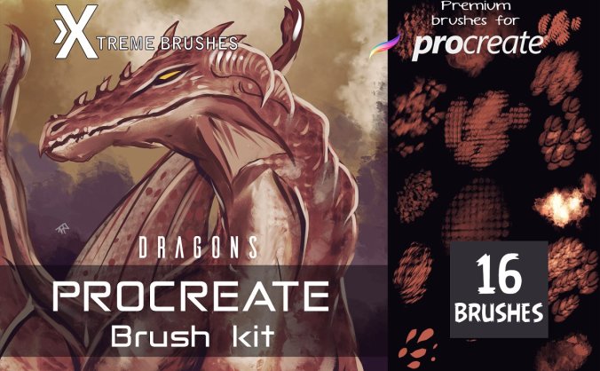 16个Procreate龙鳞片绘画ipad笔刷套件