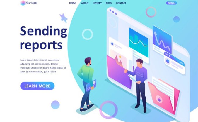 互联网科技风格大数据矢量插画落地页EPS素材包