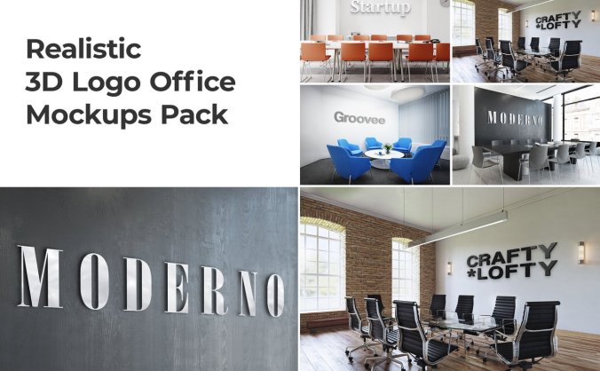 高品质3D立体办公室logo标志VI样机模型PSD素材包