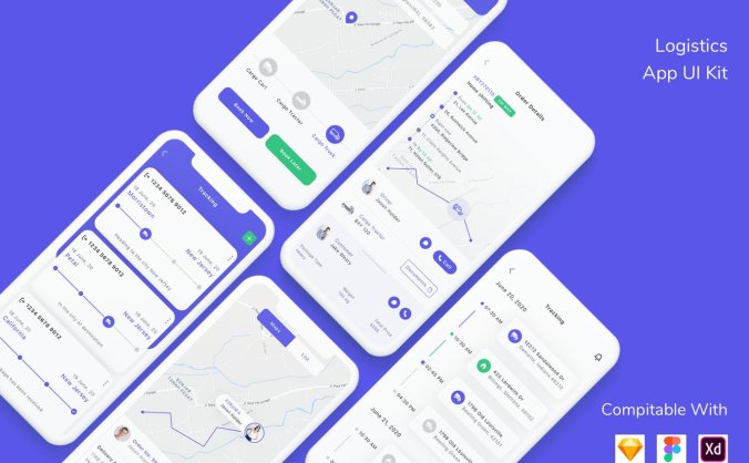简约时尚物流地图手机应用APP UI KITS