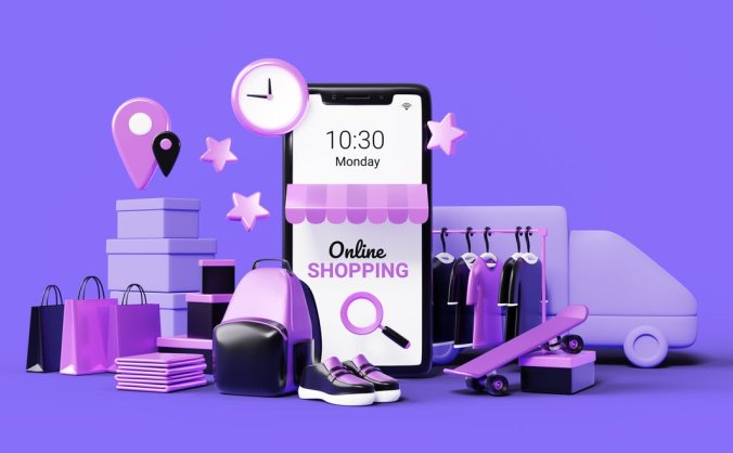 电商3D场景手机购物元素PSD素材包