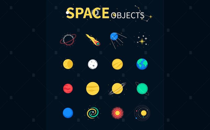 多彩风格的宇宙星球图标icon素材集合