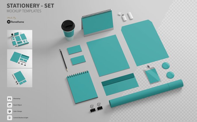 一套绿色企业办公文具品牌VI设计样机PSD素材