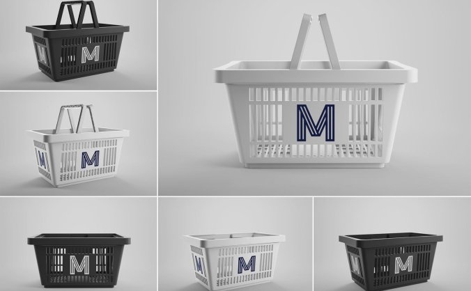 一组超市购物篮PSD设计样机素材