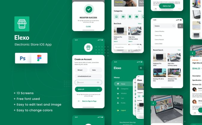 电子在线商店iOS用户界面APP UI KIT素材模板