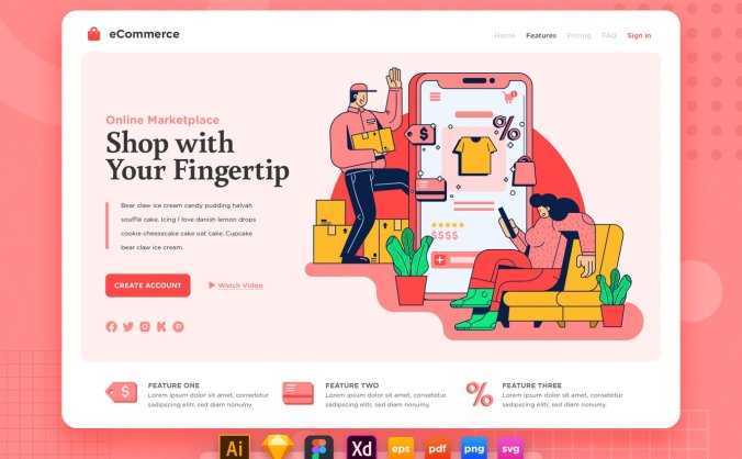 多用途时尚个性电子商务购物banner海报着陆页矢量插画素材模板