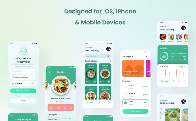 一套绿色简洁风格健康食品APP UI设计