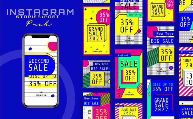 时尚复古包豪斯风格Ins社交banner海报PSD设计模板