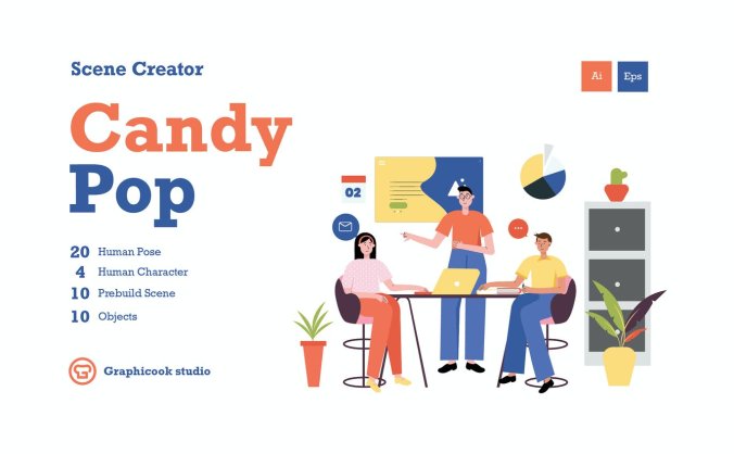 时尚可爱谷歌风格矢量插画banner海报设计模板集合