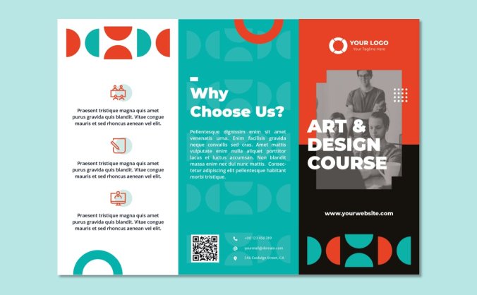 课程宣传三折页模板(AI,EPS,INDD,PSD)