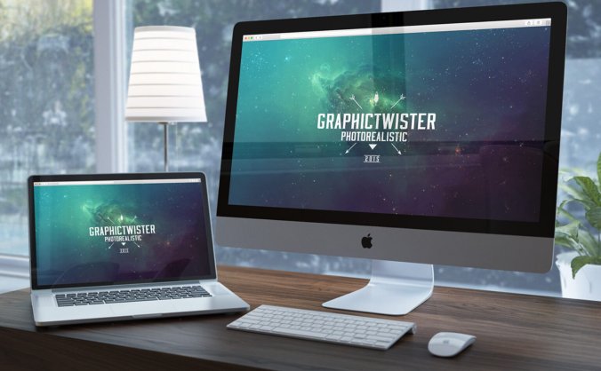 高清苹果电脑MACBOOK和IMAC展示样机PSD素材