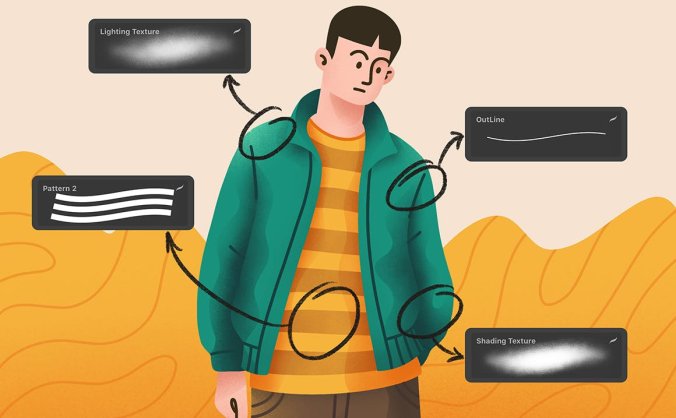 一组超级时尚的Procreate插画绘画笔刷