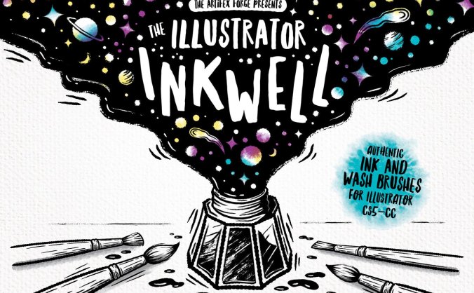 多用途手绘水墨墨水illustrator笔刷素材包