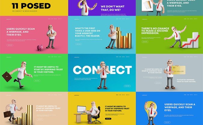 3D风格网站、BANNER、运营H5广告PSD模板素材