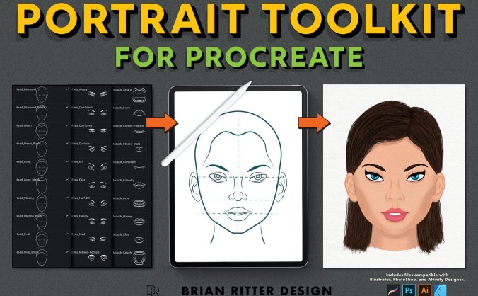 一组非常真实的人物头像系列Procreate笔刷工具套件
