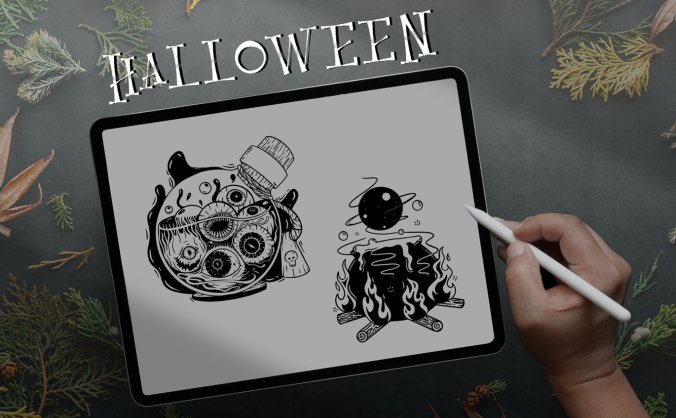 万圣节主题Procreate印章笔刷下载