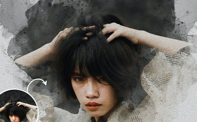 一键轻松照片转水彩画PS动作下载