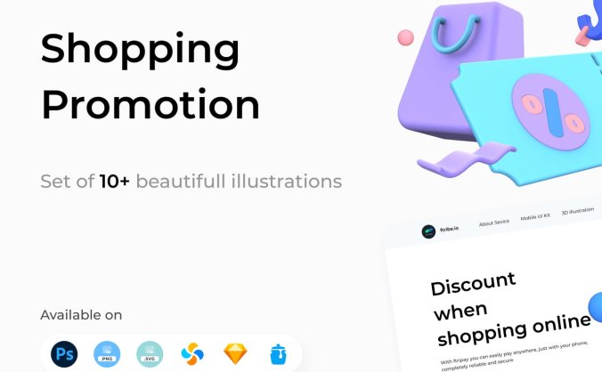 3D立体风格购物促销插图双11电商UI设计插画合集（上）