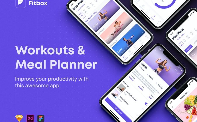 一套紫色风格运动减肥瘦身主题用户界面APP UI设计