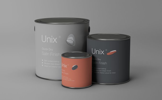 3种尺寸金属油漆桶包装设计VI样机展示PSD模板