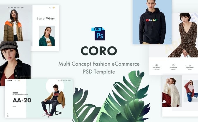 卡片式时尚电商Web网站PSD素材模板