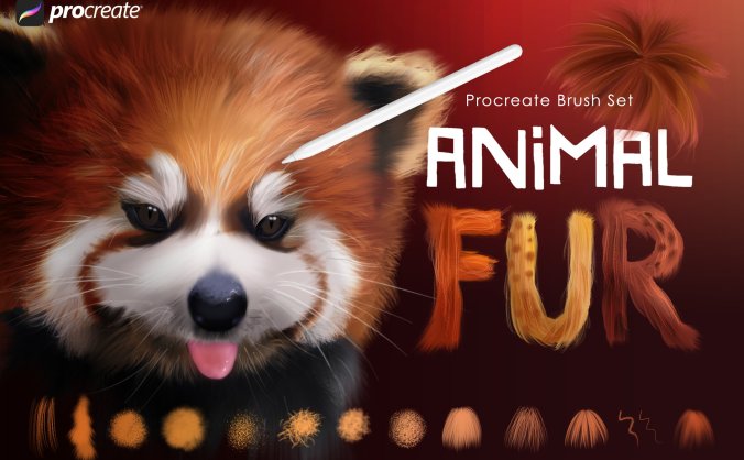 32个高品质逼真动物毛发Procreate笔刷素材