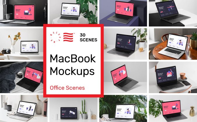 多种场景MacBook苹果电脑网站演示PSD样机素材