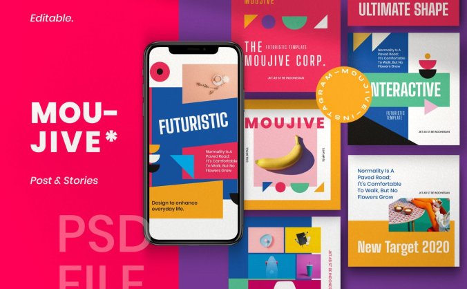 20个时尚简约鲜艳色块多用途banner海报PSD设计素材